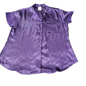 Liz Claiborne Womens Button Up Blouse Purple Size Large 100% Polyester Collar